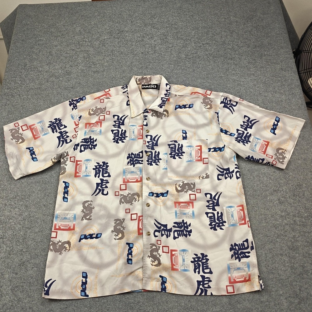 Paco Shirt Mens XL Multicolor Dragon Car Print Short Sleeve Button Up Casual